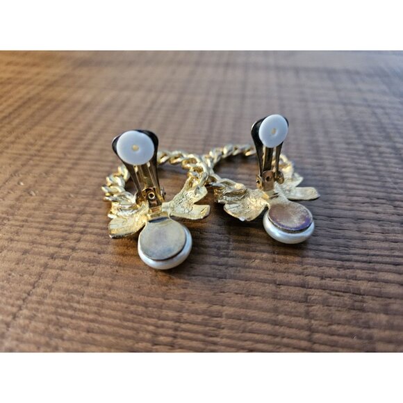 Vintage Large Gold Tone Bow Clip On Earrings With Enamel Centre - Picture 4 of 4